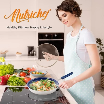 NutriChef 8" Fry Pan With Lid - Small Skillet Nonstick Frying Pan With Lid, Silicone Handle, Ceramic Coating, Blue Silicone Handle 2 NutriChef 8" Fry Pan With Lid - Small Skillet Nonstick Frying Pan With Lid, Silicone Handle, Ceramic Coating, Blue Silicone Handle - Image 2