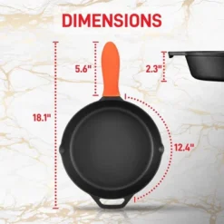 NutriChef NCCI12 12 Inch Pre Seasoned Nonstick Cast Iron Skillet Frying Pan Kitchen Cookware Set With Tempered Glass Lid And Silicone Handle Cover