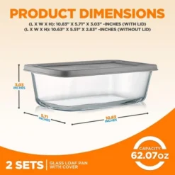 NutriChef 3 Sets High Borosilicate Glass Loaf Pan With Cover - Grip Handles For Easy Carry From Hot Oven To Table, BPA-Free