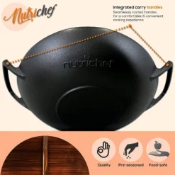 NutriChef Pre Seasoned Nonstick Cooking Wok Cast Iron Kitchen Stir Fry Pan With Wooden Lid For Gas, Electric, Ceramic, & Induction Countertops, Black -Cookware Specialty Store GUEST 65779cf2 ee21 418d b52e baf6cc1bf96d