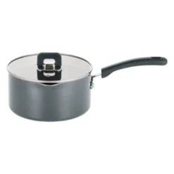 NutriChef 3.1 Quart Saucepan Pot W/ Lid-Non-Stick Stylish Kitchen Cookware W/ Foldable Knob (Gray)
