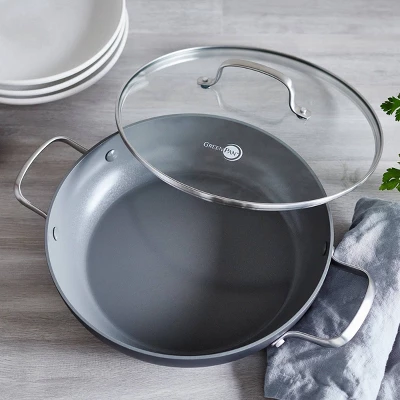 GreenPan Chatham Hard Anodized Healthy Ceramic Nonstick 11" Everyday Frying Pan With 2 Handles And Lid - Gray 1 GreenPan Chatham Hard Anodized Healthy Ceramic Nonstick 11" Everyday Frying Pan With 2 Handles And Lid - Gray