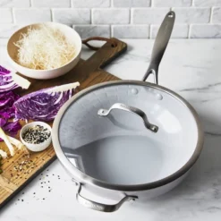 Greenpan Venice Pro Tri-Ply Stainless Steel Ceramic Non Stick 12" Wok With Helper Handle & Lid Vibrant Silver -Cookware Specialty Store GUEST 767eac87 7a3c 477b 8799 0794f34d56dc