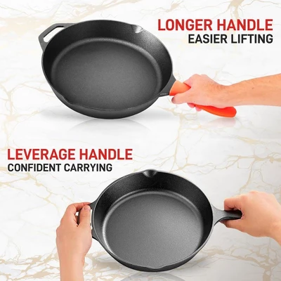 NutriChef NCCI12 12 Inch Pre Seasoned Nonstick Cast Iron Skillet Frying Pan Kitchen Cookware Set With Tempered Glass Lid And Silicone Handle Cover 4 NutriChef NCCI12 12 Inch Pre Seasoned Nonstick Cast Iron Skillet Frying Pan Kitchen Cookware Set With Tempered Glass Lid And Silicone Handle Cover - Image 4