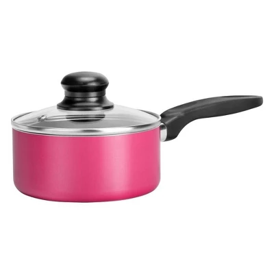NutriChef Pink Sauce Pot With Lid, (0.89 Qt) Kitchen Cookware, Black Coating Inside, Heat Resistant Lacquer Outside (Pink) 1 NutriChef Pink Sauce Pot With Lid, (0.89 Qt) Kitchen Cookware, Black Coating Inside, Heat Resistant Lacquer Outside (Pink)