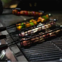 Outset Non-Stick Carbon Steel Kabob Grill Basket With Hardwood Handle Set Of 4 - Black -Cookware Specialty Store GUEST b5155ff5 9ab8 461c 8176 22e5b9fa9292