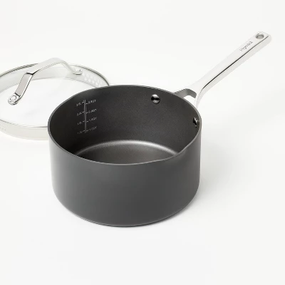 3qt Nonstick Hard Anodized Aluminum Sauce Pan With Lid Dark Gray - Figmint™ 2 3qt Nonstick Hard Anodized Aluminum Sauce Pan With Lid Dark Gray - Figmint™ - Image 2