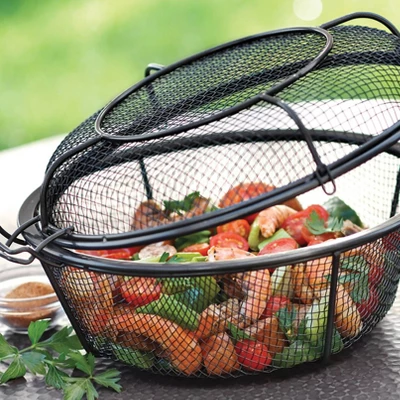 Dual Skillet Shaker Grill Basket Black - Outset 1 Dual Skillet Shaker Grill Basket Black - Outset