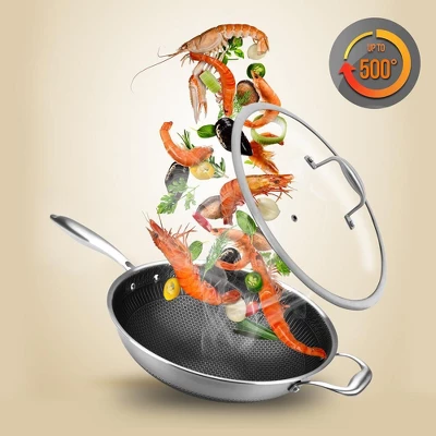 NutriChef 12 Inch Stainless Steel Nonstick Cooking Wok Kitchen Stir Fry Pan With Glass Lid For Gas, Electric, Ceramic, And Induction Counter Cooktops 2 NutriChef 12 Inch Stainless Steel Nonstick Cooking Wok Kitchen Stir Fry Pan With Glass Lid For Gas, Electric, Ceramic, And Induction Counter Cooktops - Image 2