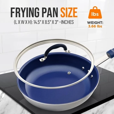 NutriChef 8" Fry Pan With Lid - Small Skillet Nonstick Frying Pan With Lid, Silicone Handle, Ceramic Coating, Blue Silicone Handle 1 NutriChef 8" Fry Pan With Lid - Small Skillet Nonstick Frying Pan With Lid, Silicone Handle, Ceramic Coating, Blue Silicone Handle