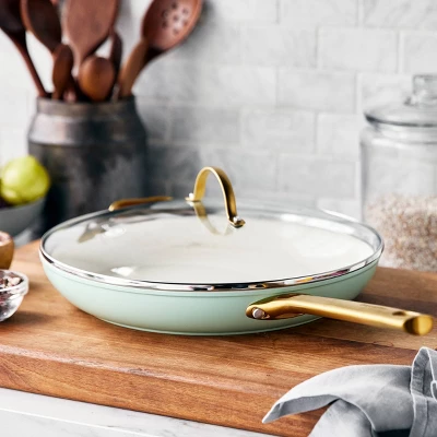 GreenPan Reserve 12" Frypan With Helper Handle & Lid Mint Green 2 GreenPan Reserve 12" Frypan With Helper Handle & Lid Mint Green - Image 2