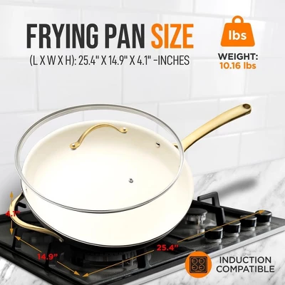 NutriChef 14” Fry Pan With Lid - Extra Large Skillet Nonstick Frying Pan With Golden Titanium Coated Silicone Handle 1 NutriChef 14” Fry Pan With Lid - Extra Large Skillet Nonstick Frying Pan With Golden Titanium Coated Silicone Handle