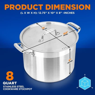 NutriChef 8-Quart Stainless Steel Stockpot - 18/8 Food Grade Heavy Duty Large Stock Pot For Stew, Simmering, Soup, Includes Lid 2 NutriChef 8-Quart Stainless Steel Stockpot - 18/8 Food Grade Heavy Duty Large Stock Pot For Stew, Simmering, Soup, Includes Lid - Image 2