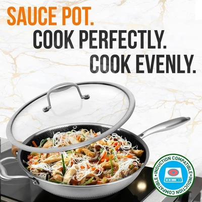 NutriChef 12 Inch Stainless Steel Nonstick Cooking Wok Kitchen Stir Fry Pan With Glass Lid For Gas, Electric, Ceramic, And Induction Counter Cooktops 4 NutriChef 12 Inch Stainless Steel Nonstick Cooking Wok Kitchen Stir Fry Pan With Glass Lid For Gas, Electric, Ceramic, And Induction Counter Cooktops - Image 4