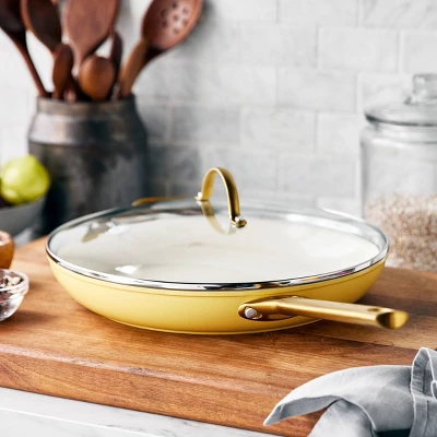 GreenPan Reserve 12" Frypan With Helper Handle & Lid Honey Yellow 2 GreenPan Reserve 12" Frypan With Helper Handle & Lid Honey Yellow - Image 2