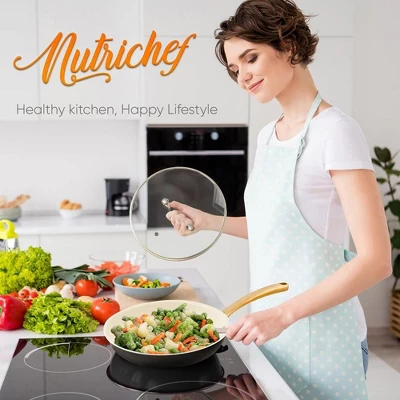 NutriChef 14” Fry Pan With Lid - Extra Large Skillet Nonstick Frying Pan With Golden Titanium Coated Silicone Handle 2 NutriChef 14” Fry Pan With Lid - Extra Large Skillet Nonstick Frying Pan With Golden Titanium Coated Silicone Handle - Image 2