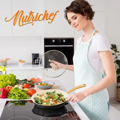 NutriChef 8” Small Fry Pan - Small Skillet Nonstick Frying Pan With Golden Titanium Coated Silicone Handle, Ceramic Coating 2 NutriChef 8” Small Fry Pan - Small Skillet Nonstick Frying Pan With Golden Titanium Coated Silicone Handle, Ceramic Coating - Image 2